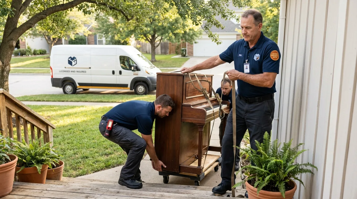 Licensed piano movers securing grand piano in Jasper, AL